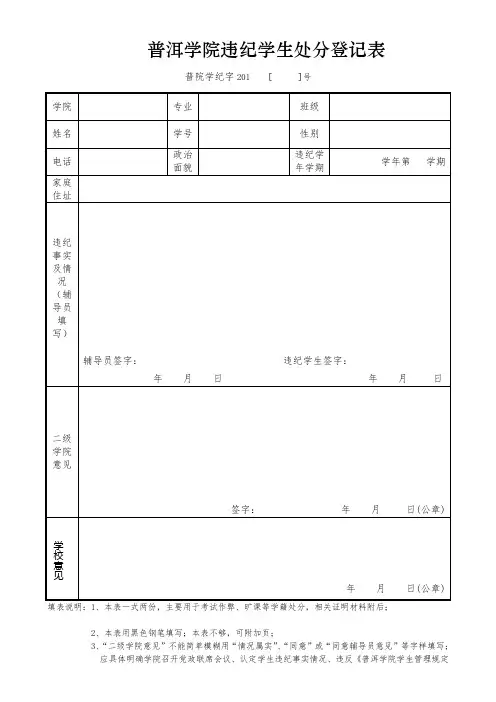 违纪学生处分登记表