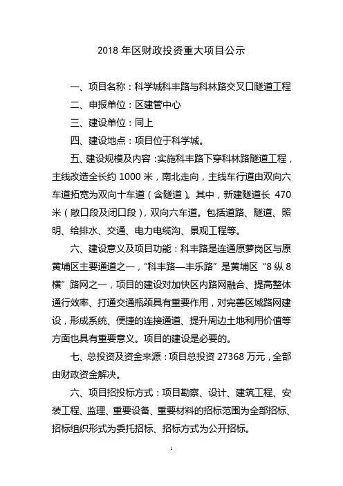 2018年区财政投资重大项目公示.doc