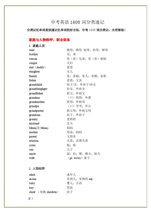 中考英语1600词分类速记