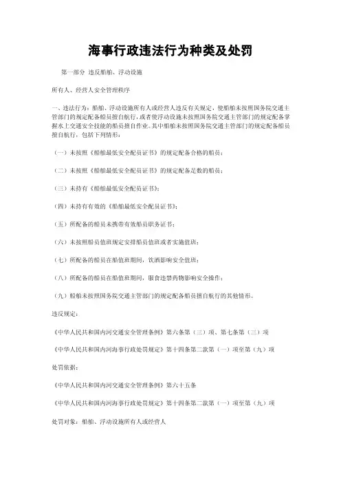 海事行政违法行为种类及处罚