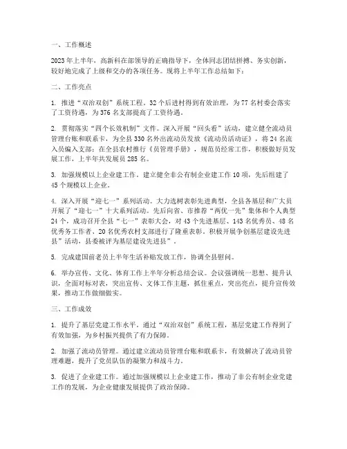 高新科半年工作总结报告