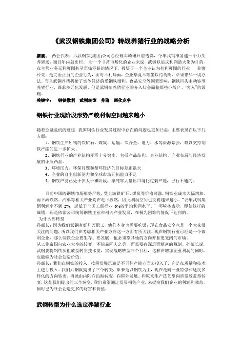 《武汉钢铁集团公司》转战养猪行业的战略分析