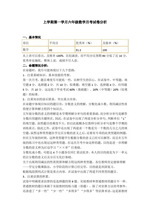 数学试卷分析9月月考6年级2014