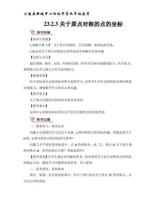 23.2.3 关于原点对称的点的坐标(教案)