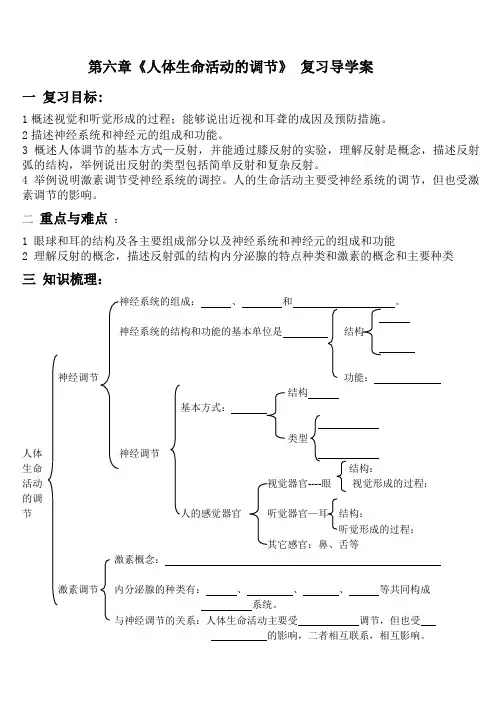 《第六章  人体生命活动的调节》 复习导学案