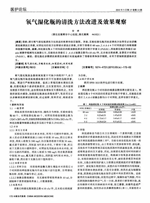氧气湿化瓶的清洗方法改进及效果观察