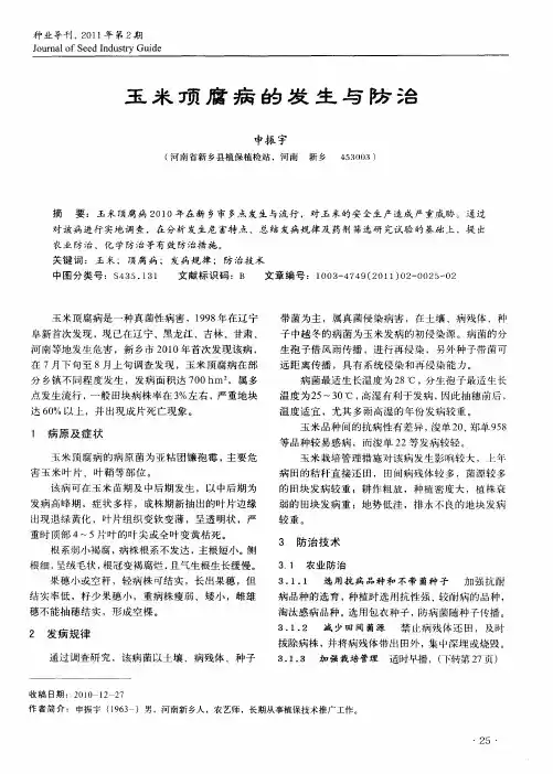玉米顶腐病的发生与防治