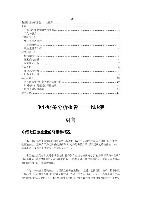 企业财务分析报告——七匹狼