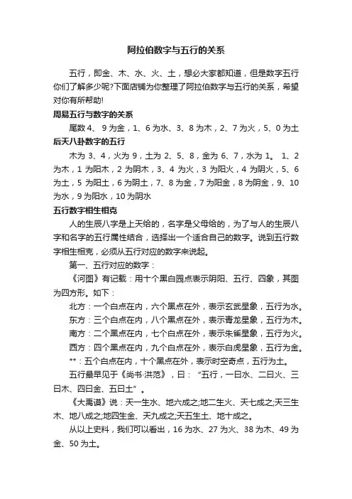 阿拉伯数字与五行的关系