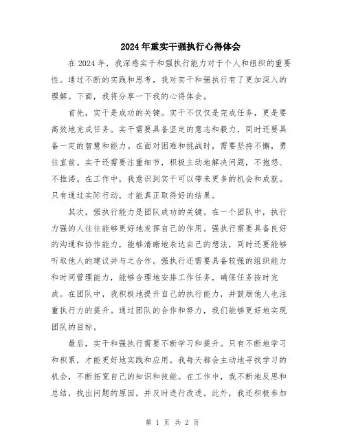 2024年重实干强执行心得体会