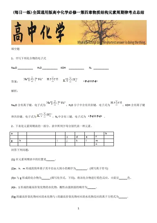 全国通用版高中化学必修一第四章物质结构元素周期律考点总结
