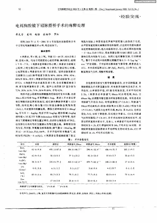 电视胸腔镜下冠脉搭桥手术的麻醉处理