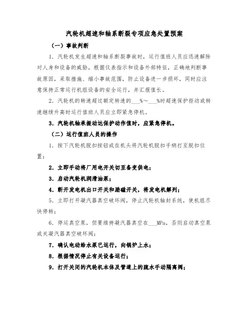 汽轮机超速和轴系断裂专项应急处置预案（二篇）