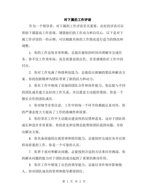 对下属的工作评语