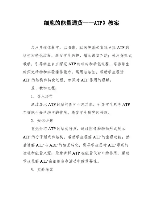 细胞的能量通货——ATP》教案