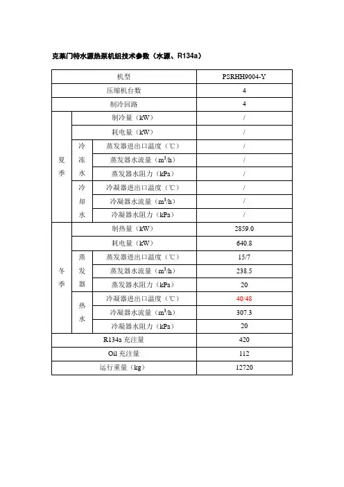 克莱门特水源热泵新参数