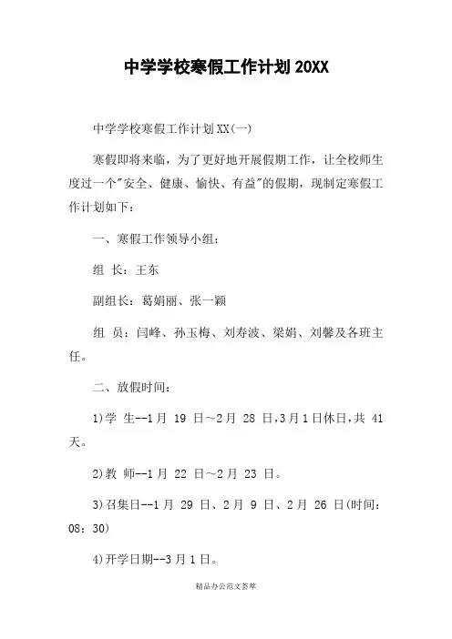 中学学校寒假工作计划20XX