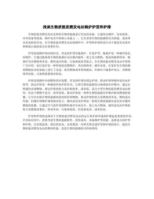 浅谈生物质能直燃发电站锅炉炉型和炉排
