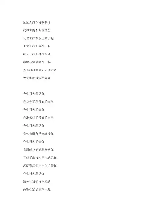 今生只为遇见你文本歌词