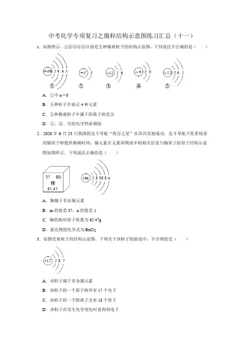 中考化学专项复习之微粒结构示意图练习汇总(十一)