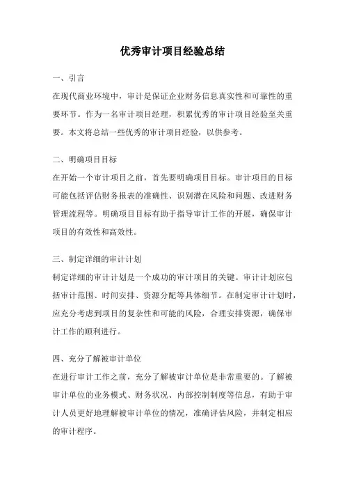 优秀审计项目经验总结
