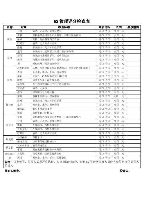 6S管理评分检查表