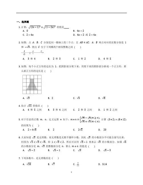 北师大版八年级数学上册第二章《实数》章末复习题含答案解析 (6)