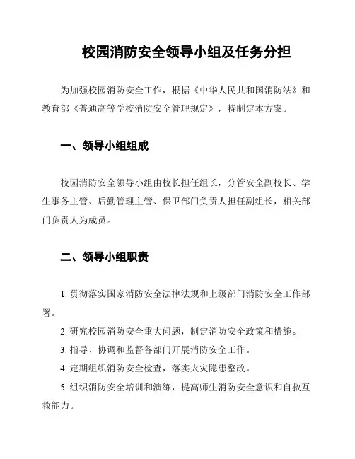 校园消防安全领导小组及任务分担
