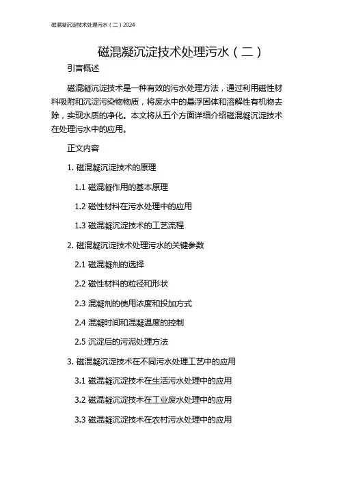 磁混凝沉淀技术处理污水(二)2024