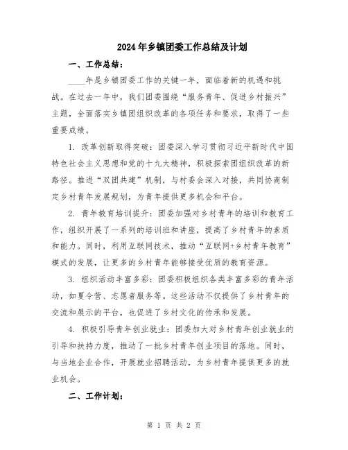 2024年乡镇团委工作总结及计划