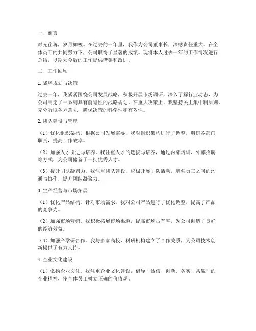 公司董事长个人工作总结
