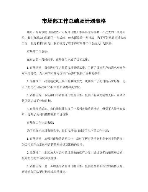市场部工作总结及计划表格