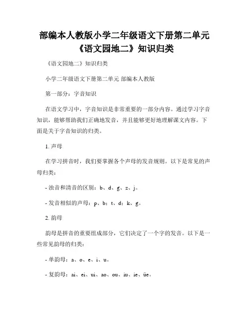 部编本人教版小学二年级语文下册第二单元《语文园地二》知识归类