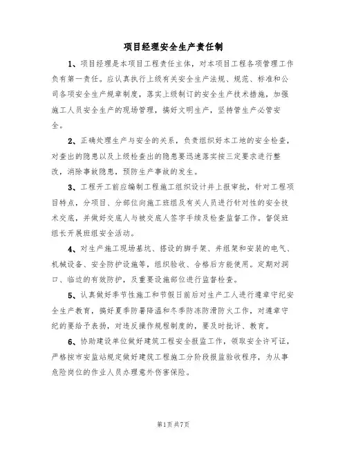 项目经理安全生产责任制（5篇）