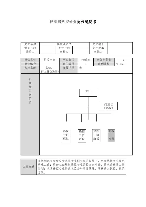 控制部热控专责岗位说明书