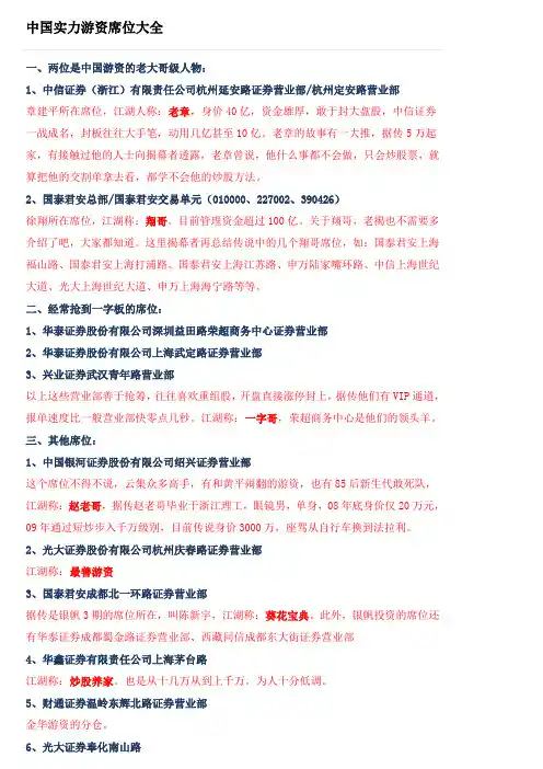 中国著名游资席位