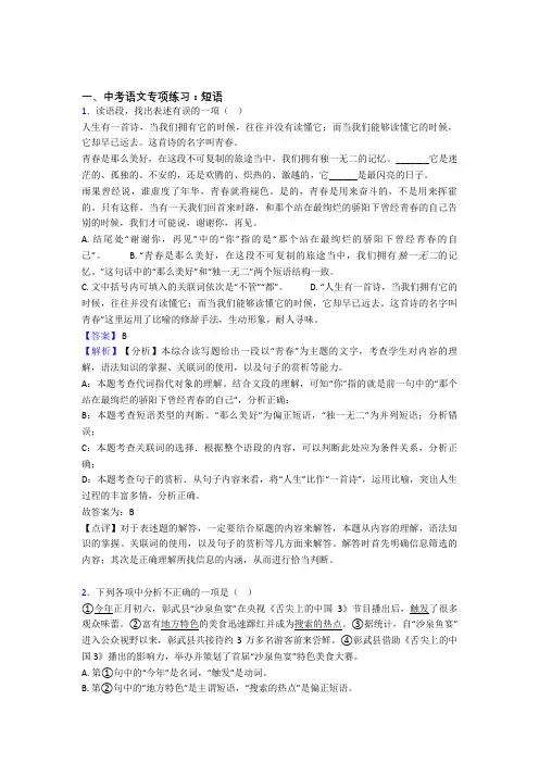 部编人教版中考语文期末专题复习 短语训练含答案(Word版)