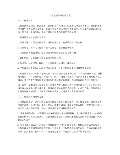 工程量清单及组成方案