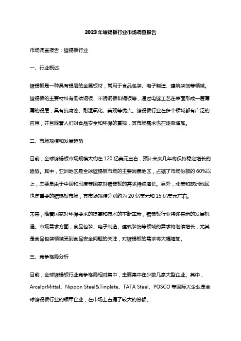 2023年镀锡板行业市场调查报告