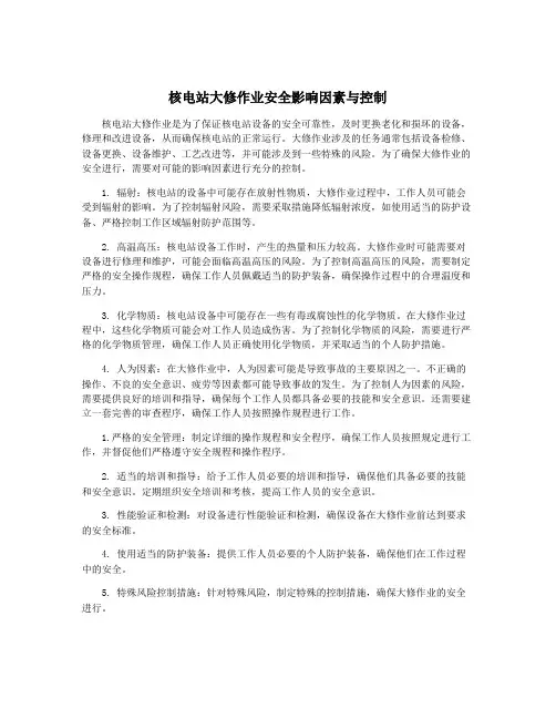 核电站大修作业安全影响因素与控制