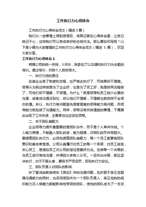工作执行力心得体会范文（精选5篇）
