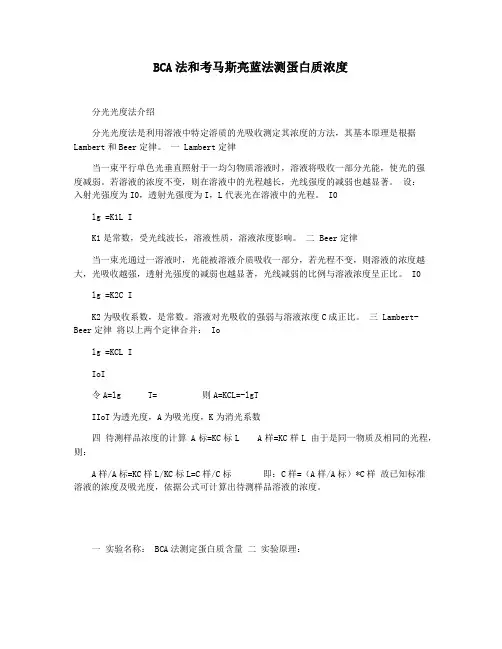 BCA法和考马斯亮蓝法测蛋白质浓度