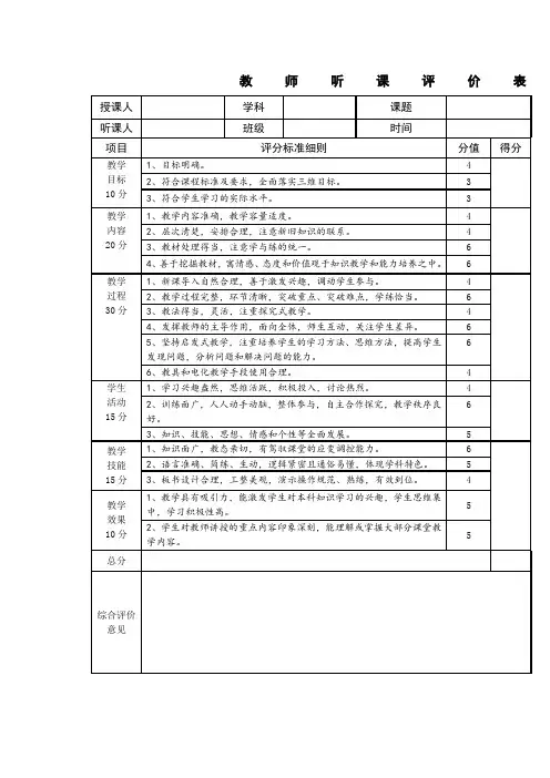 教师听课评价表