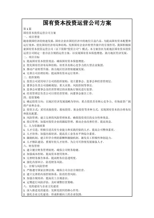 国有资本投资运营公司方案