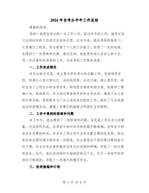 2024年自考办半年工作总结（2篇）