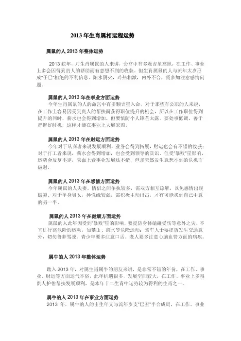2013年生肖运势大全