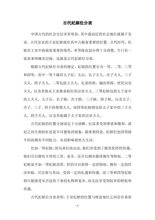 古代妃嫔位分表