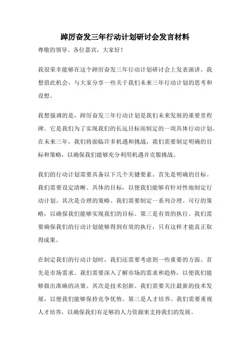 踔厉奋发三年行动计划研讨会发言材料
