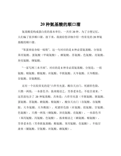 20种氨基酸的顺口溜
