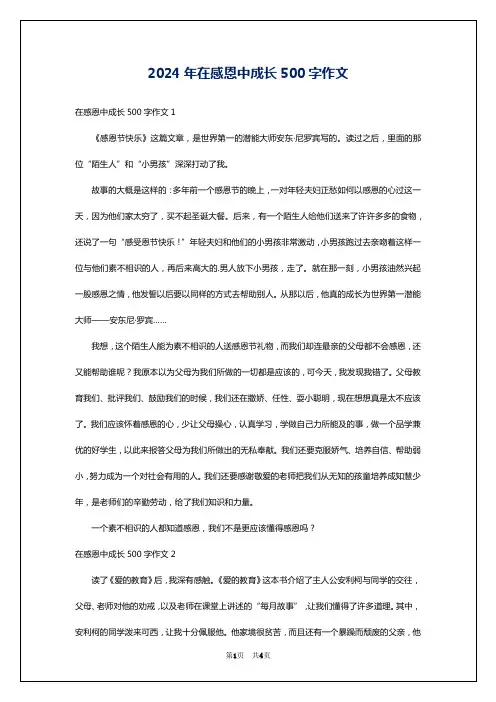 2024年在感恩中成长500字作文